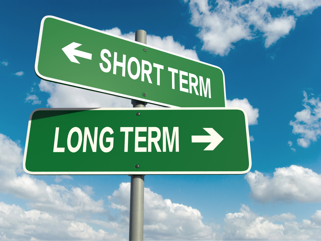 Short term and Long term on two signage pointing in opposite directions